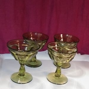 Vintage Imperial Glass Old Williamsburg Green Footed Pedestal Sherbet Dishes